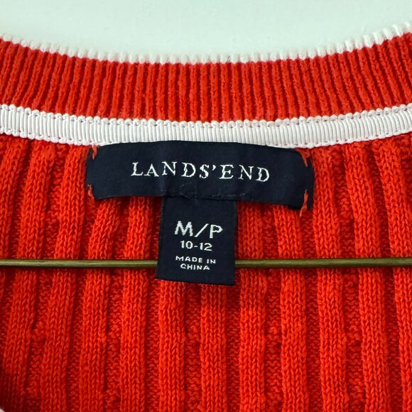 Vintage Lands' End red old-money cotton linen blend cableknit cardigan / sz M - Picture 5 of 6